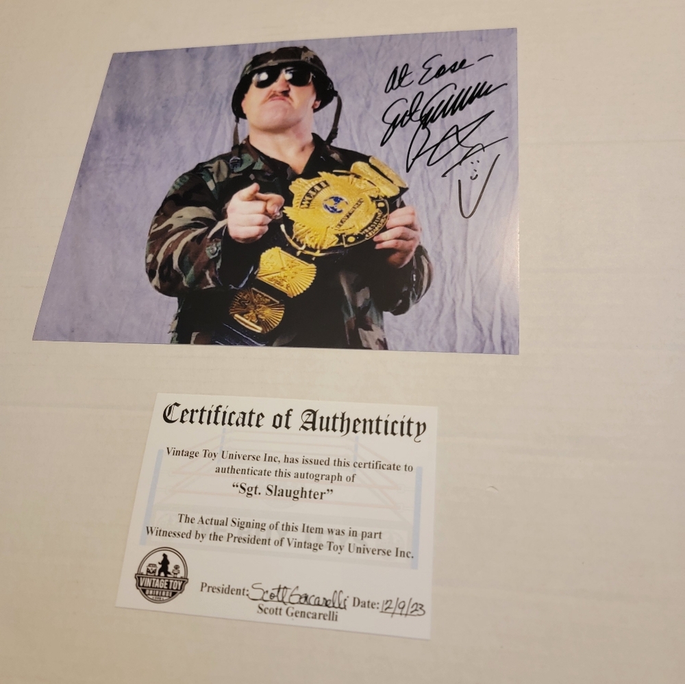 Sgt. Slaughter Autographed Title Belt Photo with COA